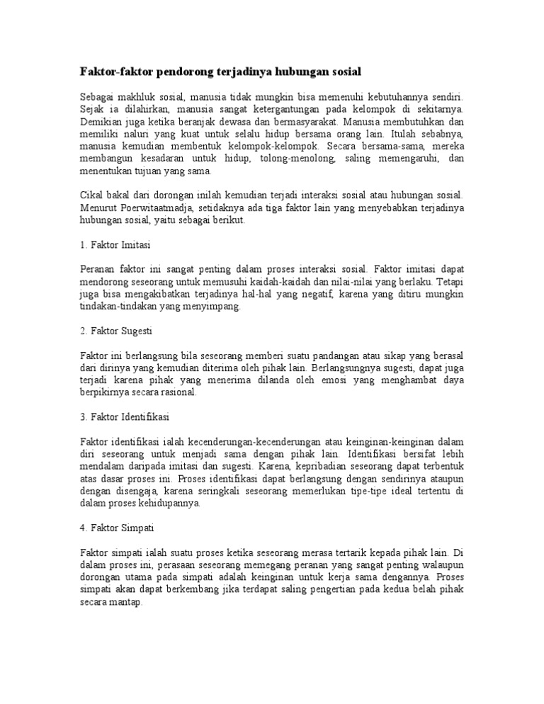 Faktor Faktor Pendorong Terjadinya Hubungan Sosial