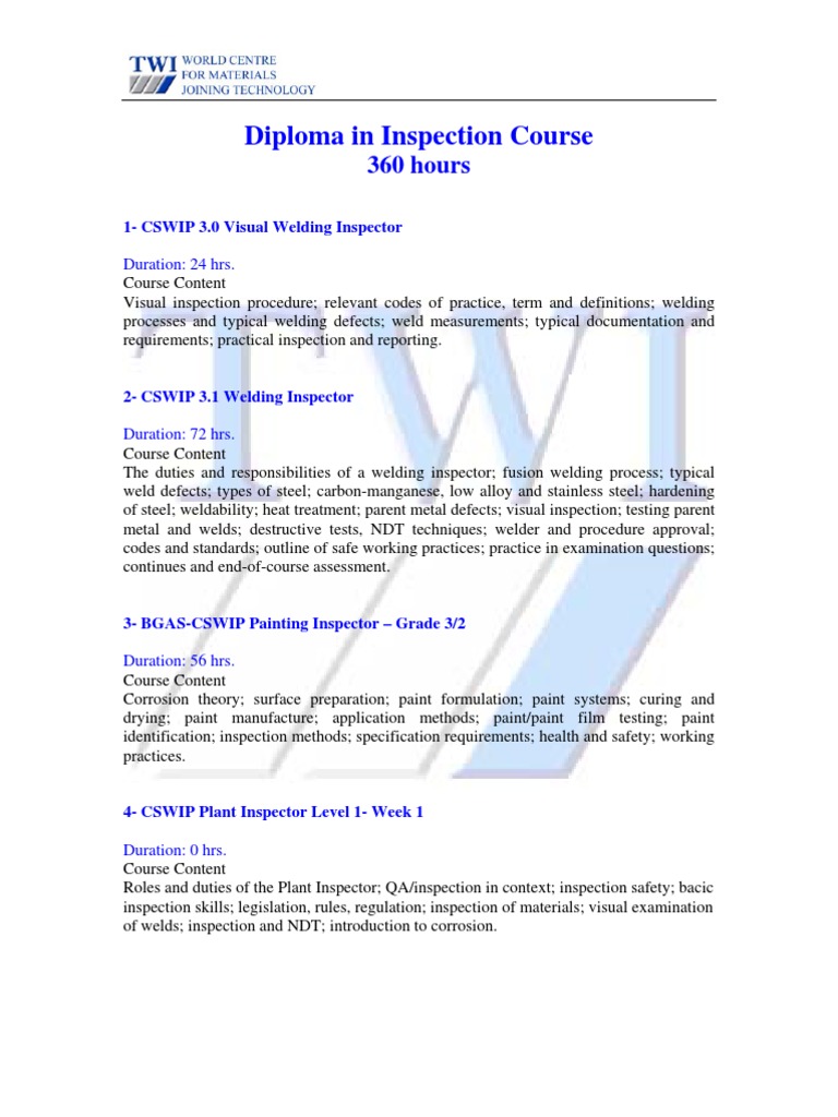Inspection & Testing Diploma Courses | PDF | Nondestructive Testing ...
