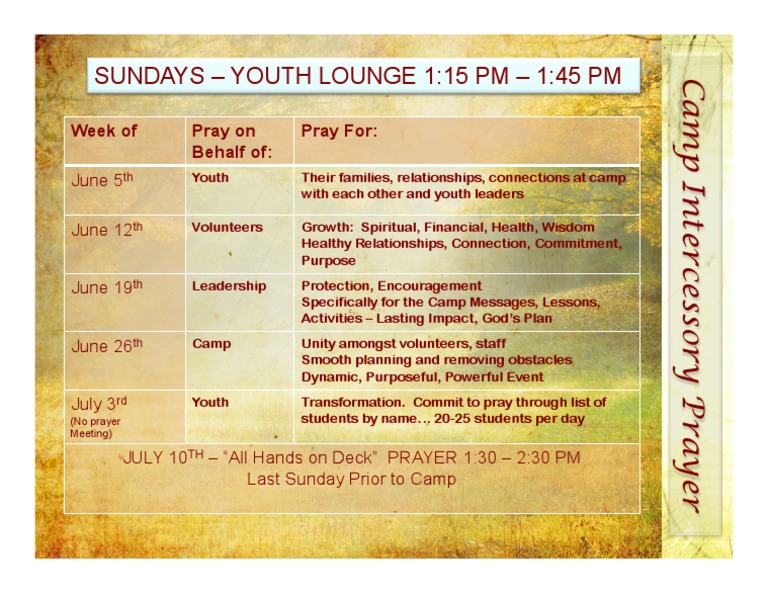 Camp Prayer Schedule 2011 | PDF