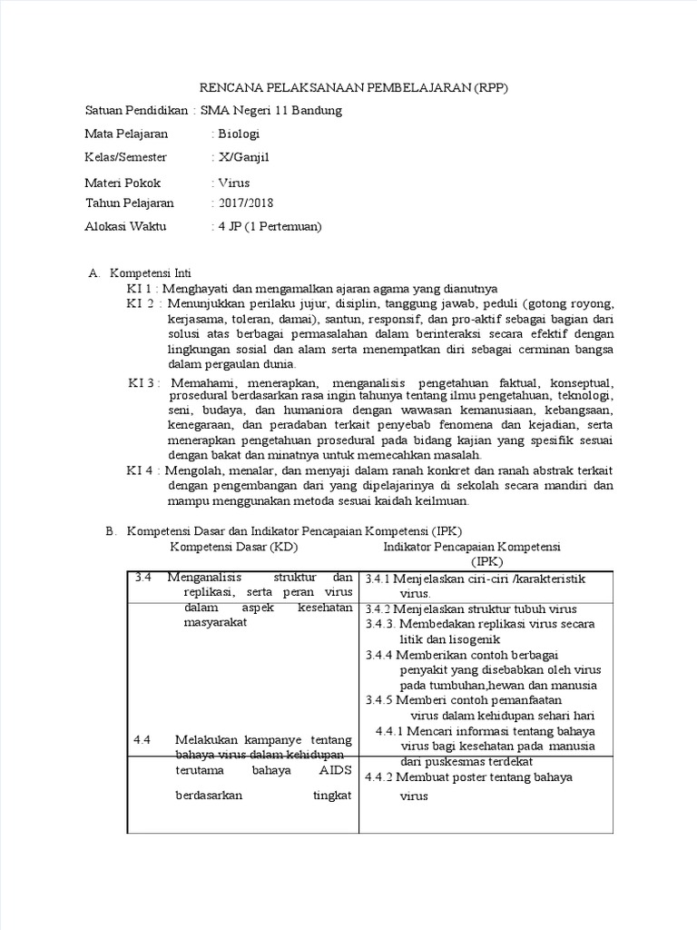PDF Contoh RPP Virus RPP Abad 21 - Compress | PDF | Ilmu Sosial
