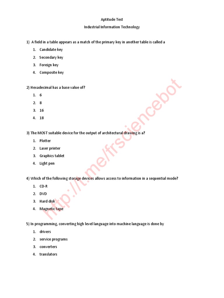Industrial IT Aptitude Test Questions | PDF | Computer Data Storage ...