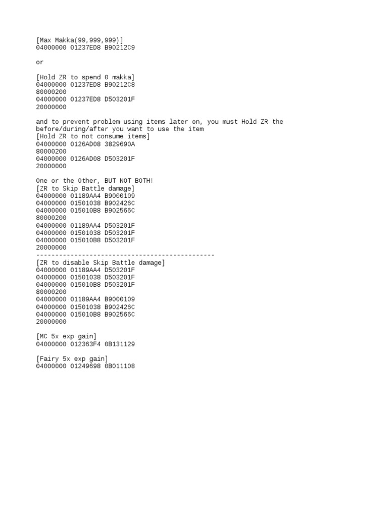 Game Cheat Codes: Max Makka & EXP Boost | PDF | Finance & Money ...