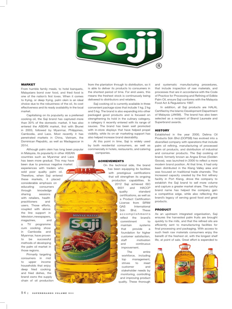 Saji Cooking Oil Market Leadership In Malaysia PDF Brand Palm Oil