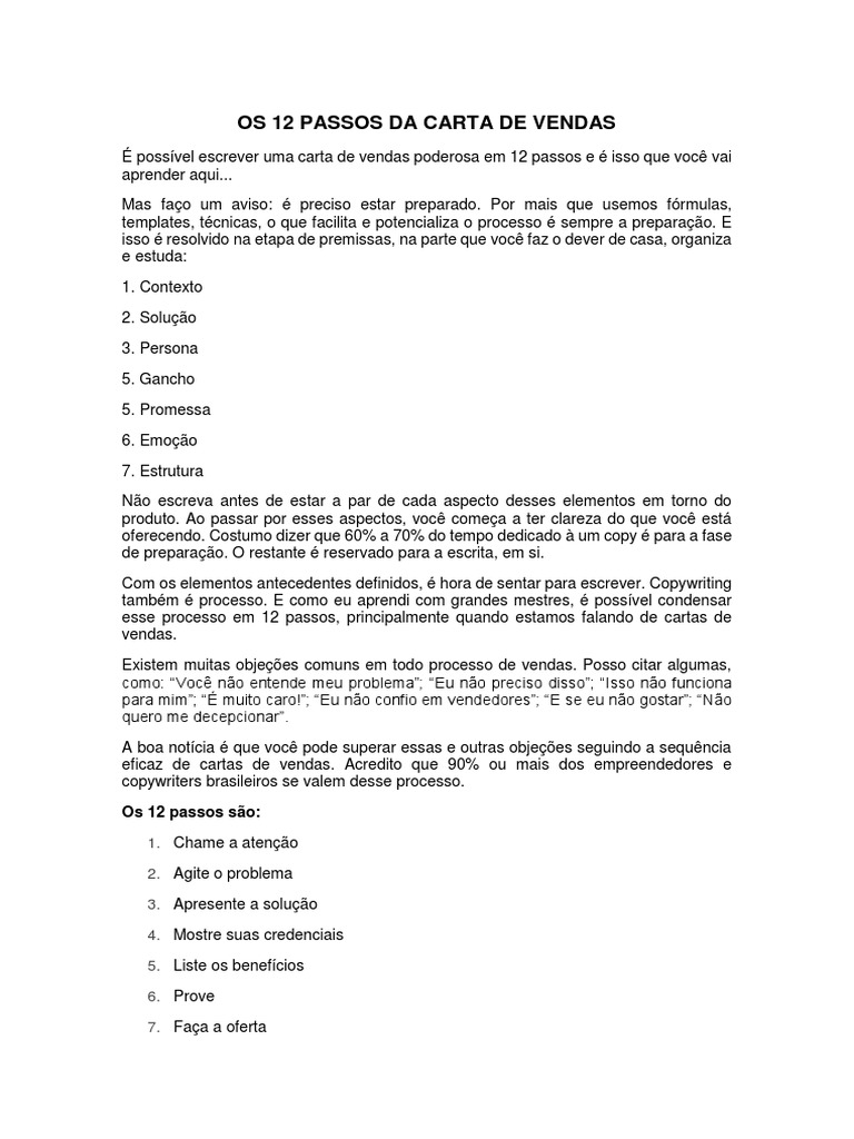 12 Passos para uma Carta de Vendas Eficaz | PDF | Marketing | Dinheiro