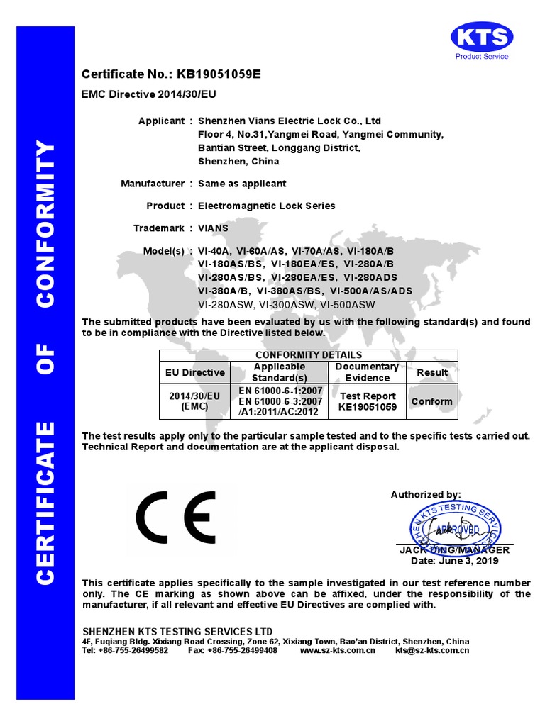 Certificate No.: KB19051059E: EMC Directive 2014/30/EU | PDF