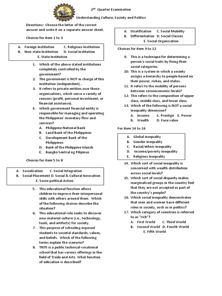 UCSP 2nd Quarter Exam Review Guide | PDF | Social Inequality ...