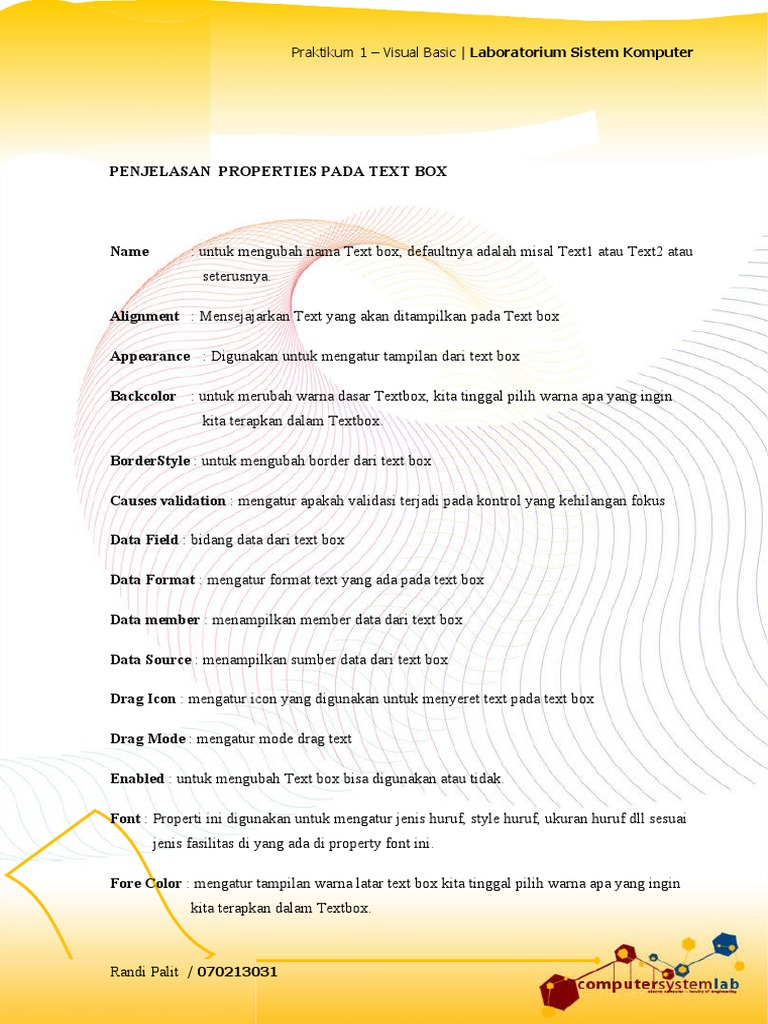Properti Text Box di Visual Basic | PDF