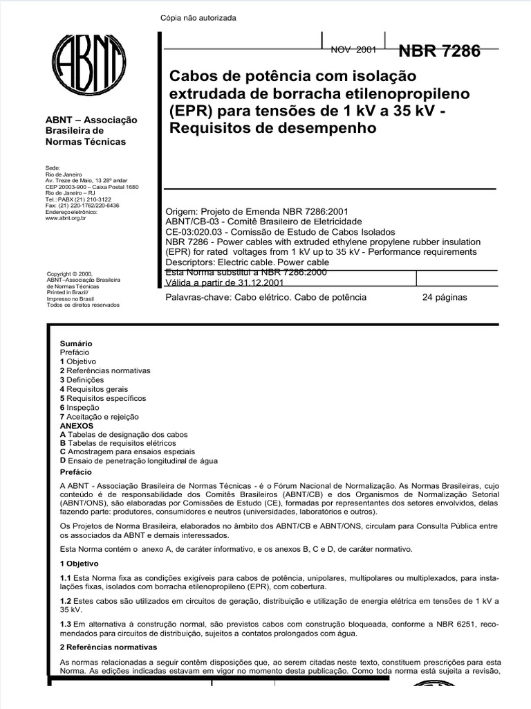 NBR 7286 Cabos | PDF | Eletricidade | Condutor elétrico