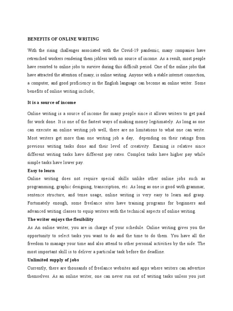 Benefits of Online Writing PDF Writers Cognition
