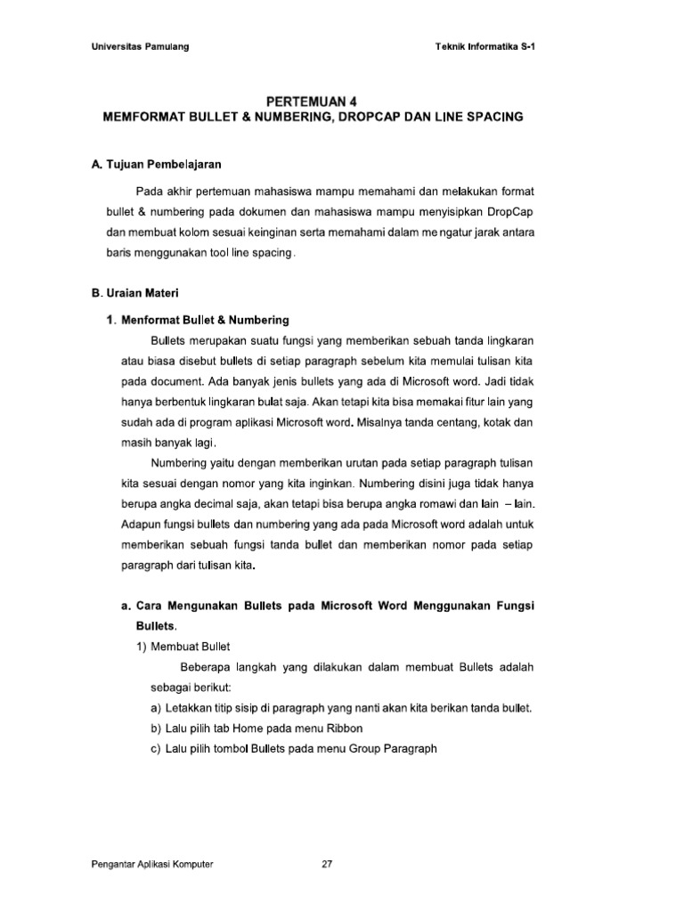 TPL0243 - 04 - Menformat Bullet - Numbering, Dropcap Dan Line Spacing | PDF