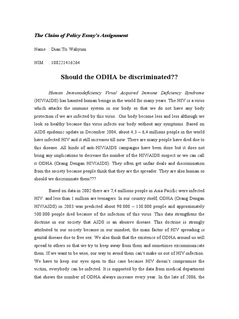 Essay Claim of Policy HIV AIDS PDF