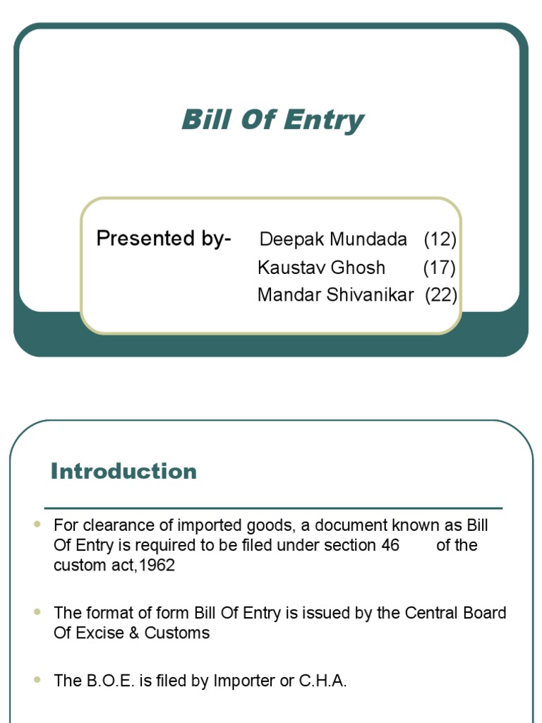 Bill of Entry | PDF | Warehouse | Trade