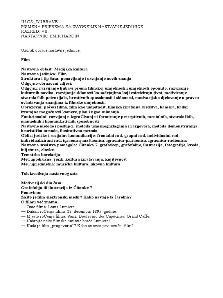 Film Lesson Plan for 7th Grade | PDF