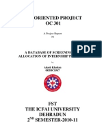 Lab Oriented Project OC 301: A Database of Screening and Allocation of Internship Program