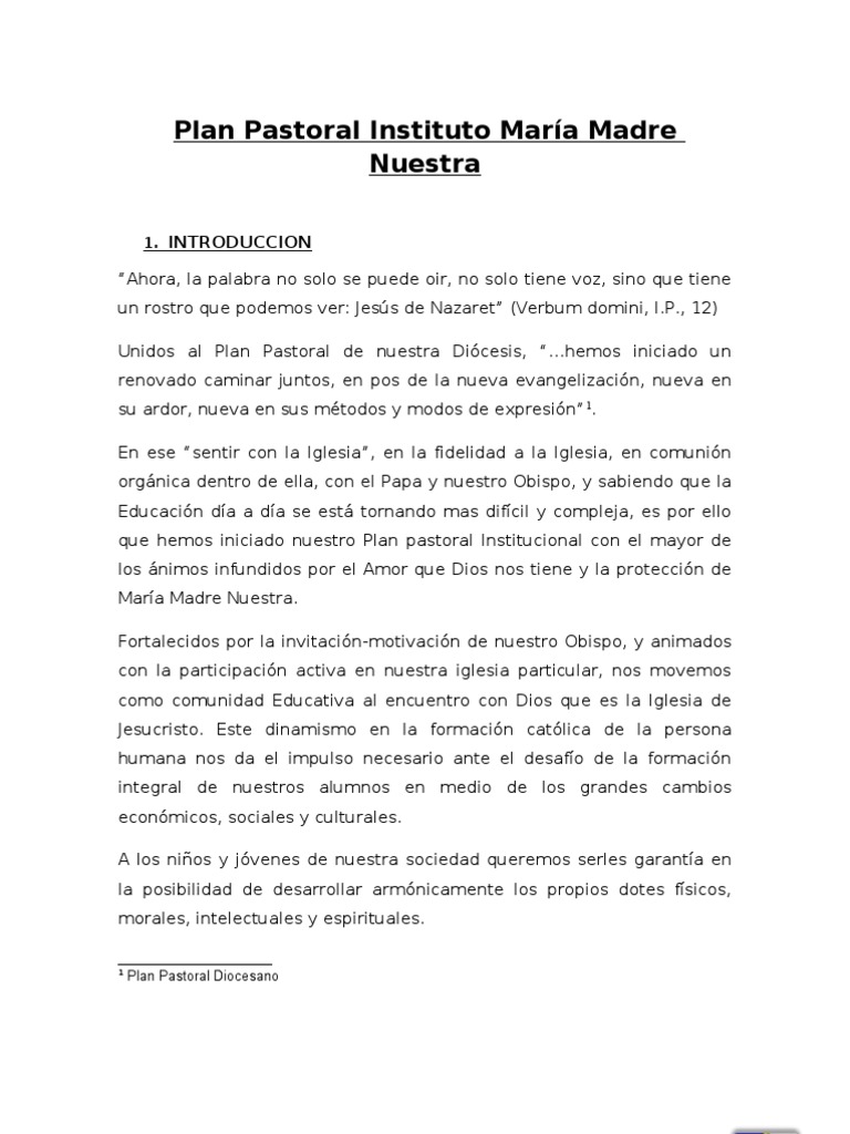 Plan Pastoral Instituto María Madre Nuestra | PDF | eucaristía | María ...
