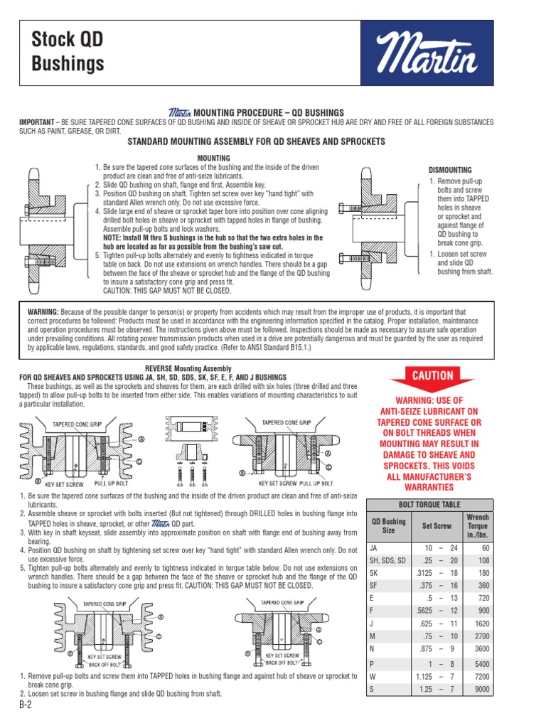 QD Bushing Installation Guide | PDF | Screw | Mechanical Engineering