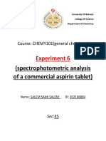 Spectrophotometric Analysis of A Commercial Aspirin Tablet