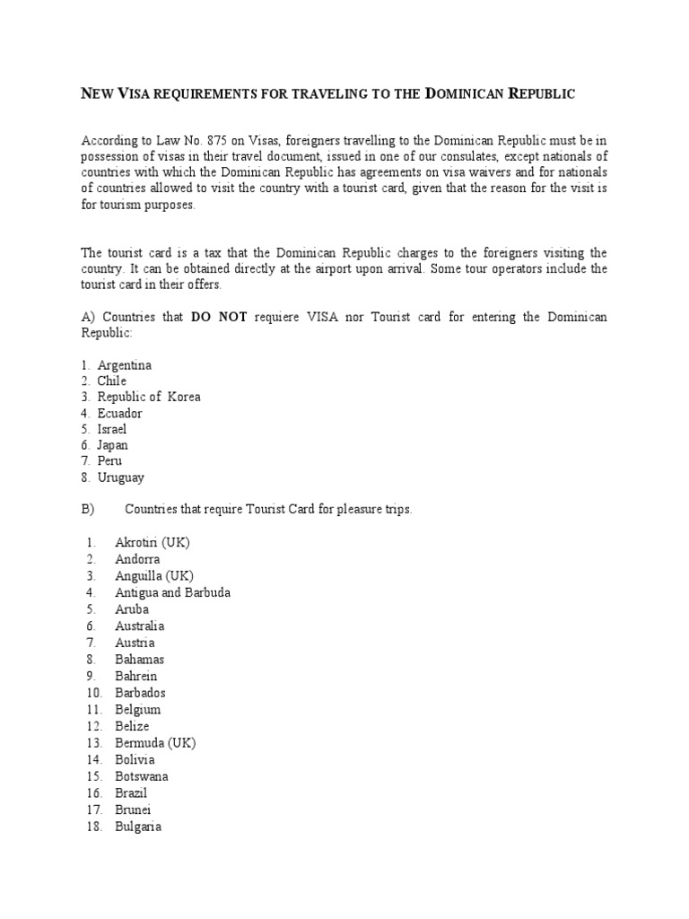 New Visa Requirements For Traveling To The Dominican Republic PDF