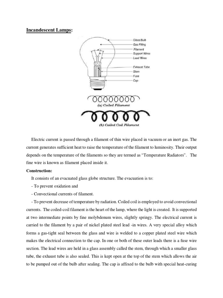 Incandescent Lamps Construction PDF Incandescent Light Bulb