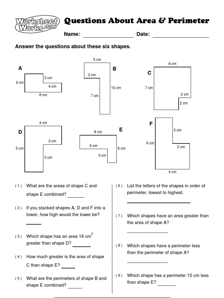 Worksheet Works Questions About Area and Perimeter 1 | Intellectual