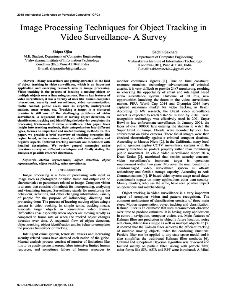 ICPC 2015 - Object Tracking Techniques Survey | PDF | Image ...