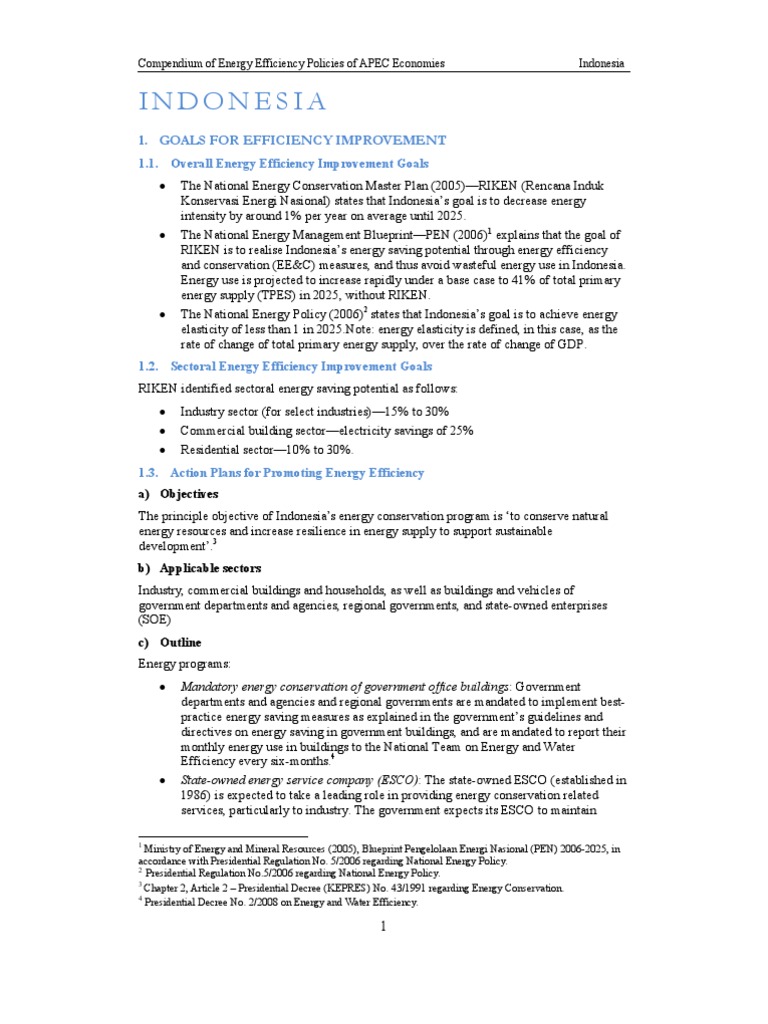Indonesia's Energy Efficiency Policies | PDF | Energy Conservation ...