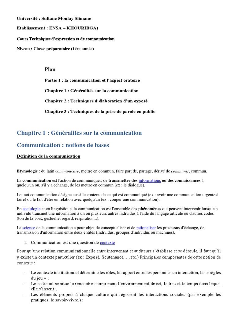 Techniques de communication en français | PDF | la communication ...