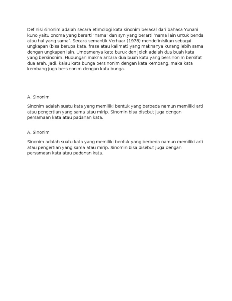 Definisi Sinonim Adalah Secara Etimologi Kata Sinonim Berasal Dari