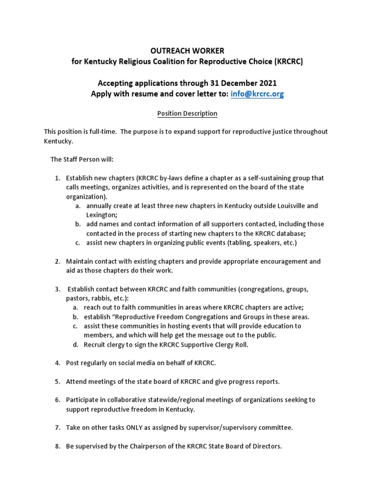 Outreach Worker Position at KRCRC | PDF | Clergy | Christianity