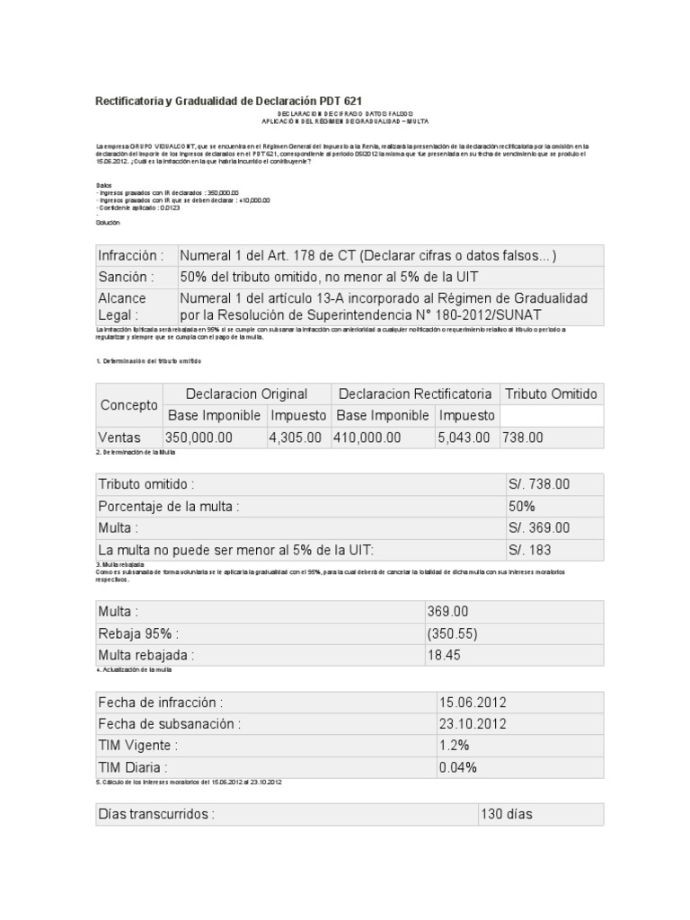 Rectificatoria y Gradualidad de Declaración PDT 621 | PDF | Multa (pena ...