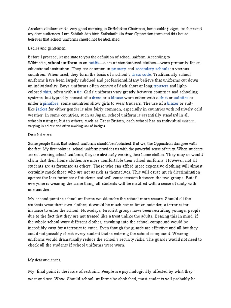 School Uniform Should Be Abolished PDF Fashion Clothing