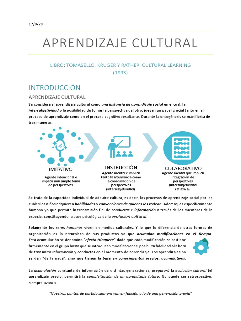 Tipos de Aprendizaje Cultural en Niños | PDF | Aprendizaje | Comportamiento