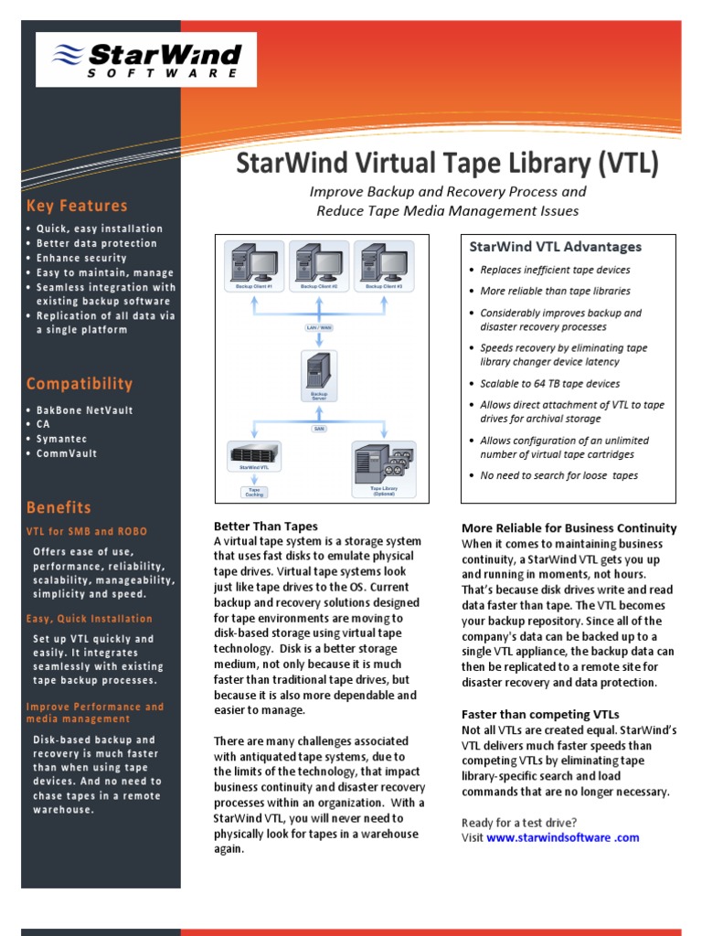 StarWind VTL Datasheet | PDF | Backup | Computer Architecture