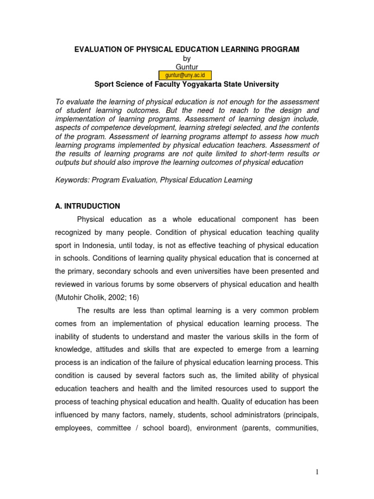 Physical Education Program Evaluation | PDF | Educational Assessment ...