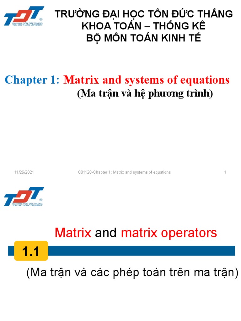 Matrix and systems of equations: Trường Đại Học Tôn Đức Thắng Khoa Toán ...