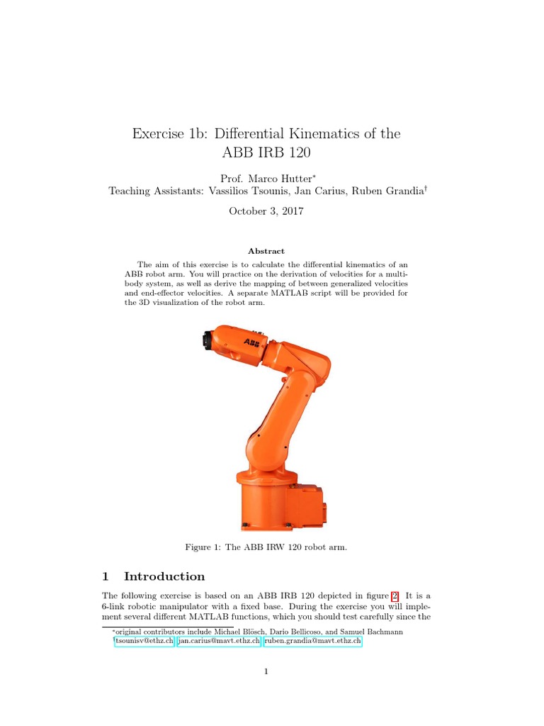 Robot Dynamics Exercise 1b Solution | PDF | Kinematics | Velocity