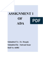 Assignment 1 OF ADA: Submitted To: Er. Deepak Submitted By: Satwant Kaur Roll No: 66083