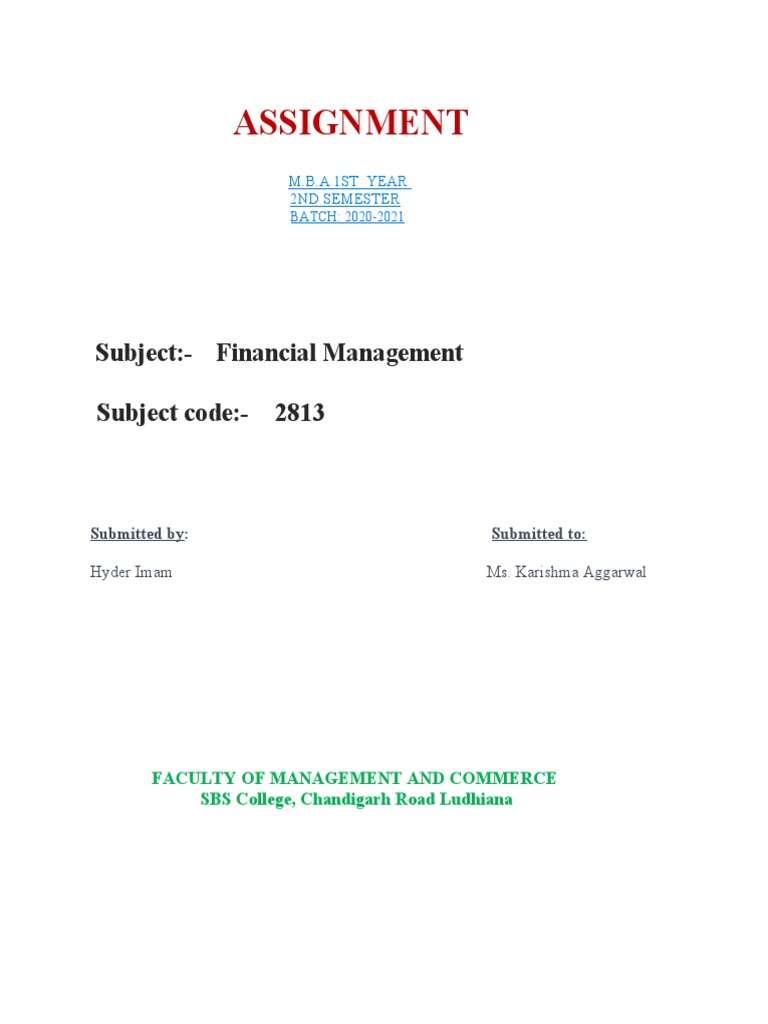 Financial Management Assignment Overview | PDF | Profit (Economics ...