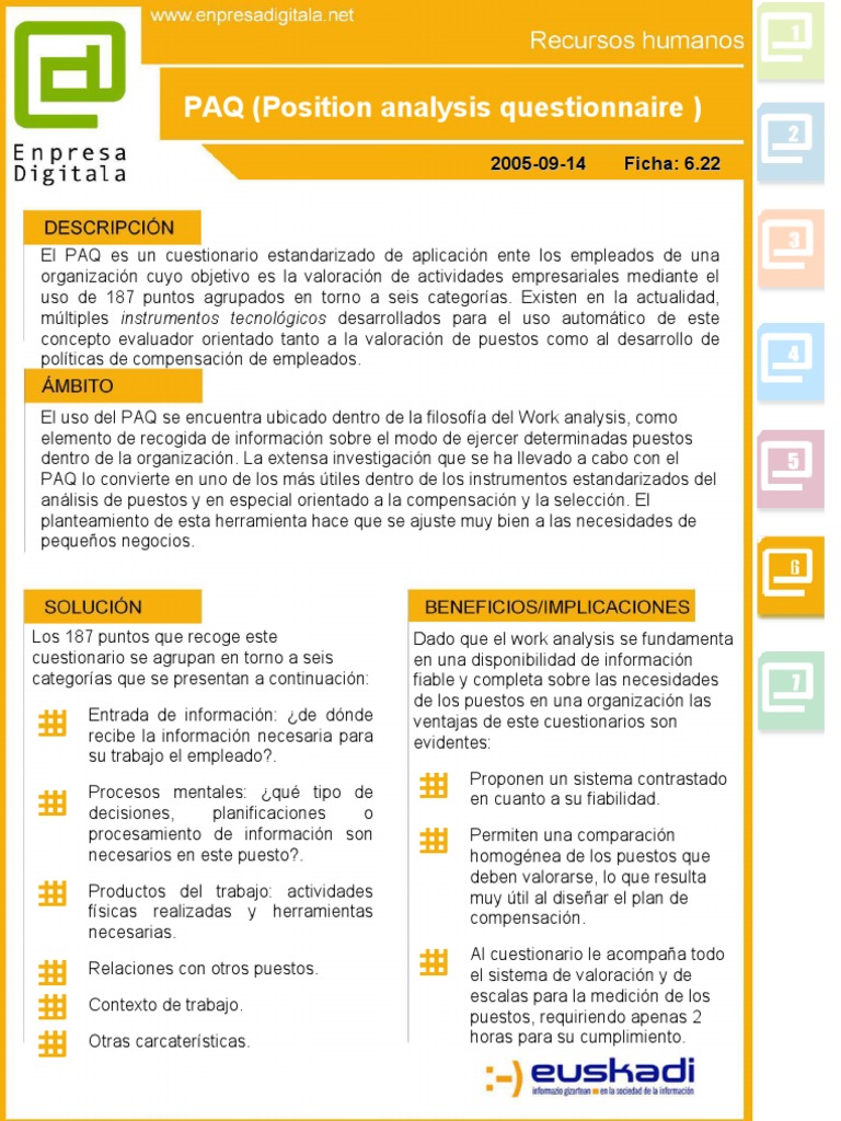 Cuestionario PAQ para Análisis de Puestos | PDF | Cuestionario ...