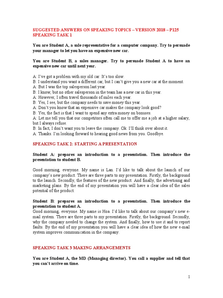 Speaking Tasks for Business Communication | PDF | Business | Marketing