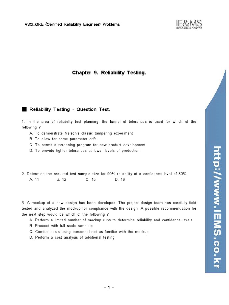 Chapter 9. Reliability Testing | PDF | Reliability Engineering