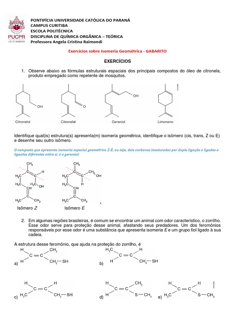 Exercícios resolvidos sobre isomeria geométrica com ênfase em ...