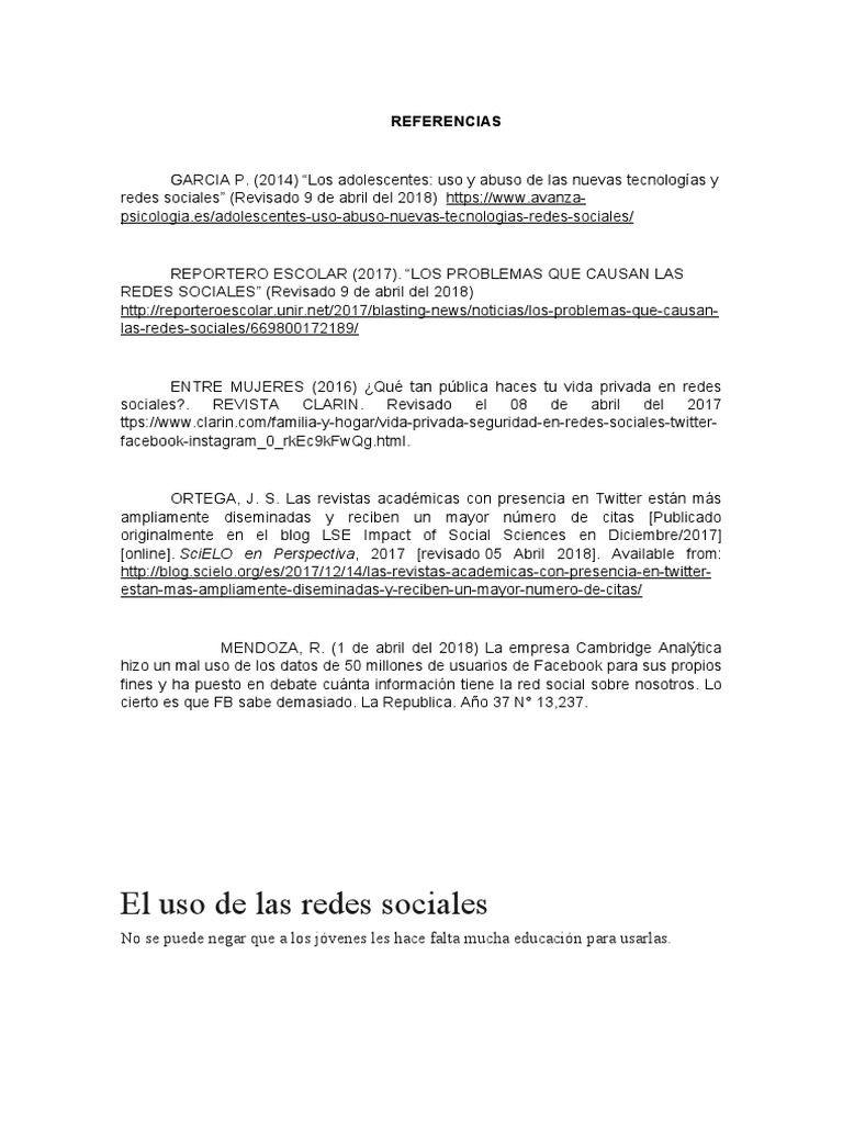 Uso y abuso de redes sociales en jóvenes | PDF | Facebook | Internet