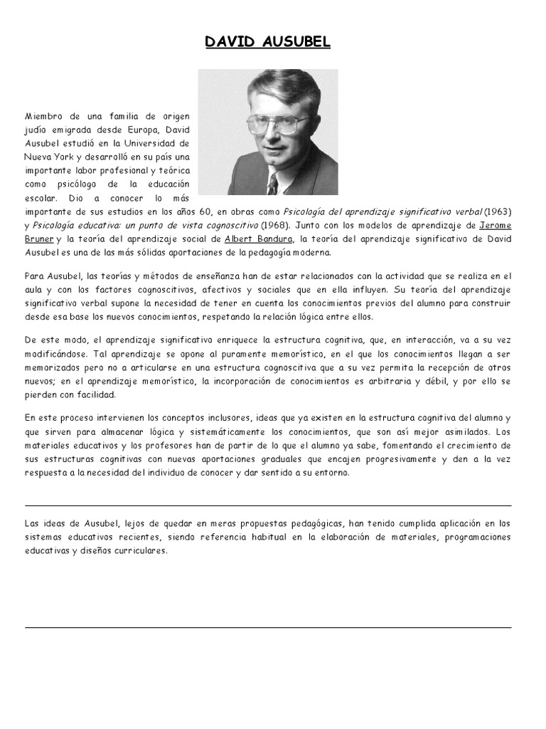 David Ausubel Aprendizaje Significativo | PDF | Aprendizaje | Cognición