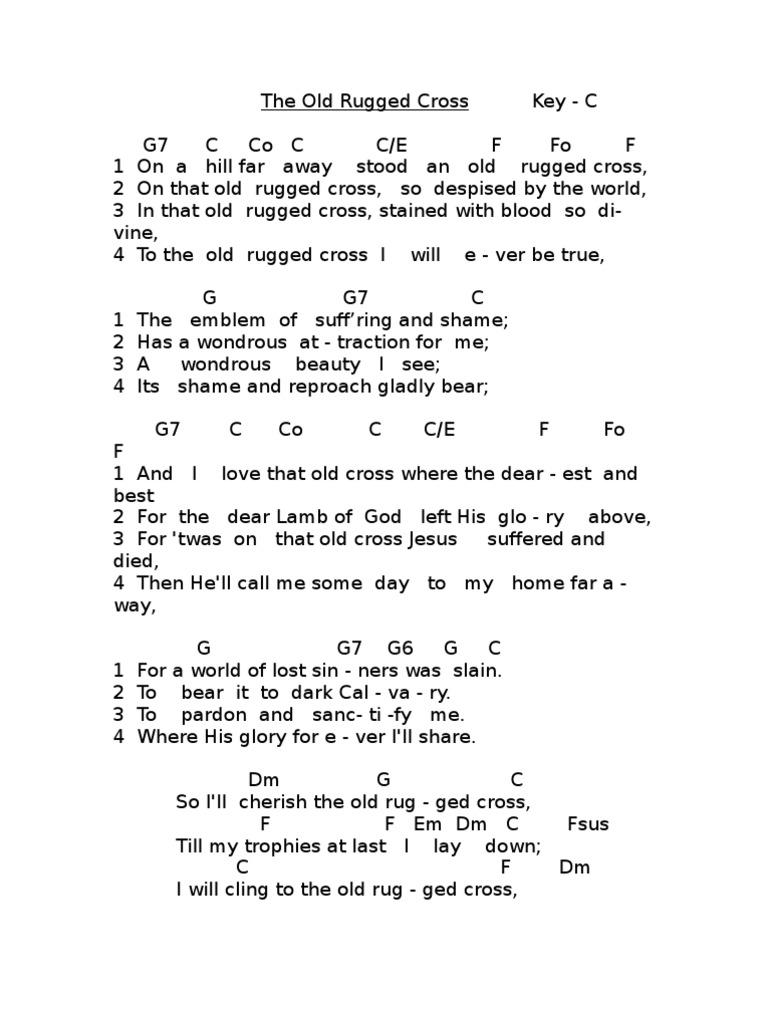 The Old Rugged Cross Lyrics Chords Key C | PDF for Printable Free Printable Printable The Old Rugged Cross Sheet Music