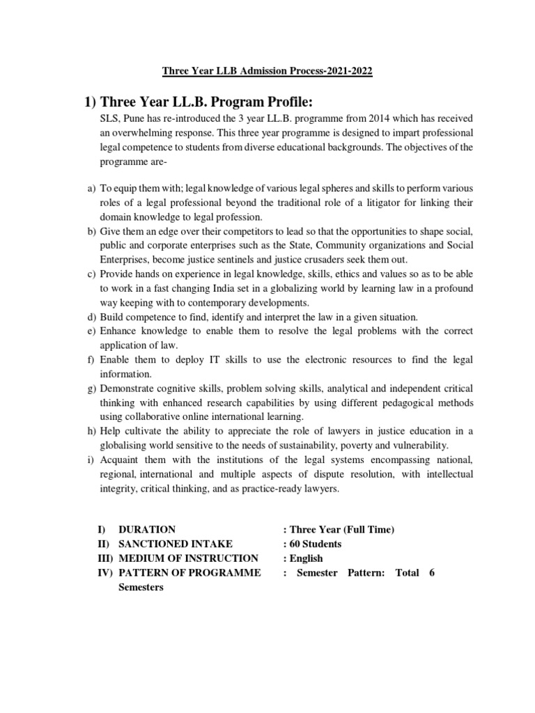 Three Year LLB Admission Process 2021 | PDF | Competence (Human ...
