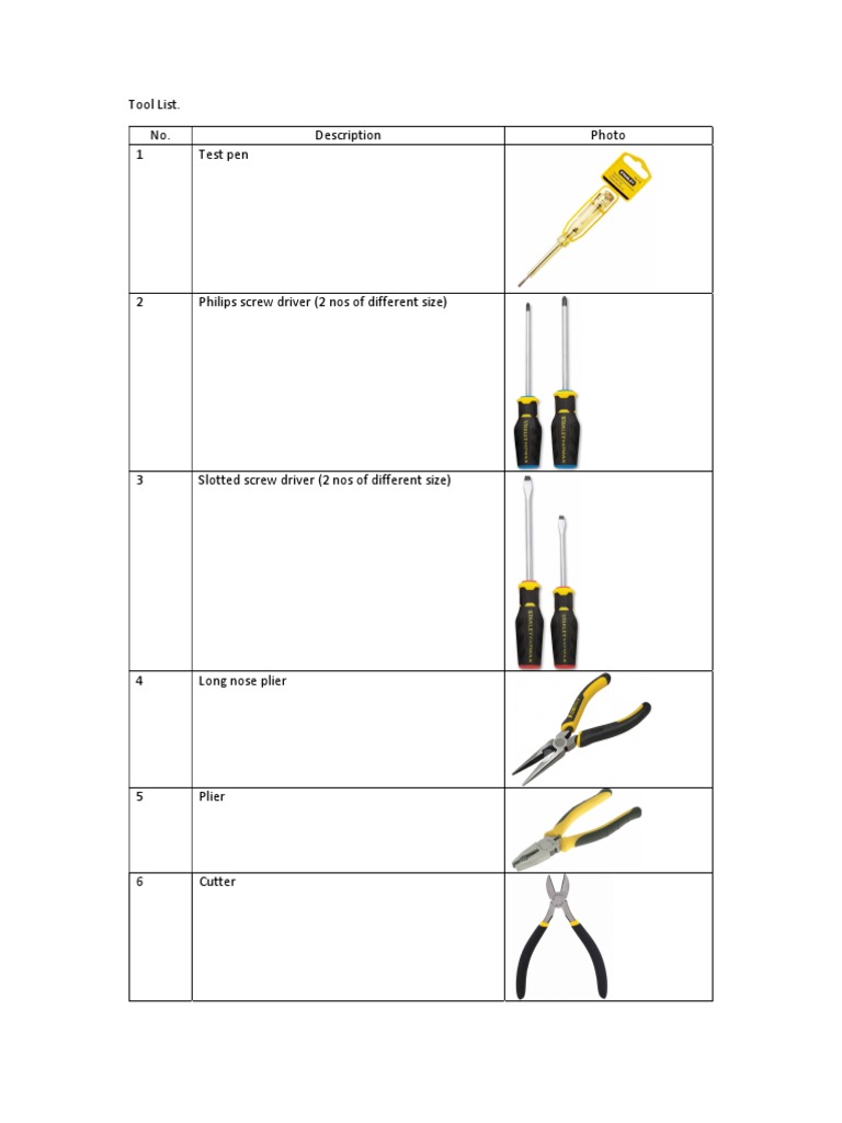 Tool List PDF