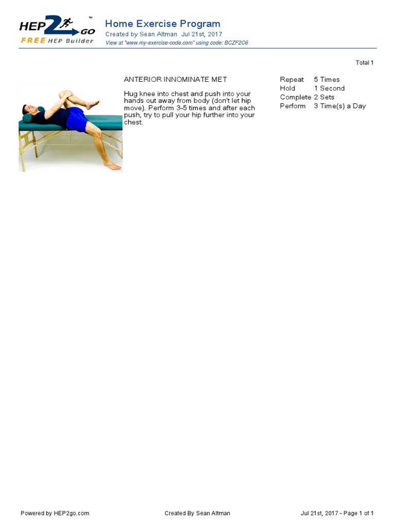 Anterior Innominate Muscle Energy Exercise | PDF