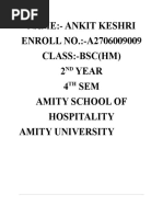 Name:-Ankit Keshri ENROLL NO.:-A2706009009 Class:-Bsc (HM) 2 Year 4 SEM Amity School of Hospitality Amity University