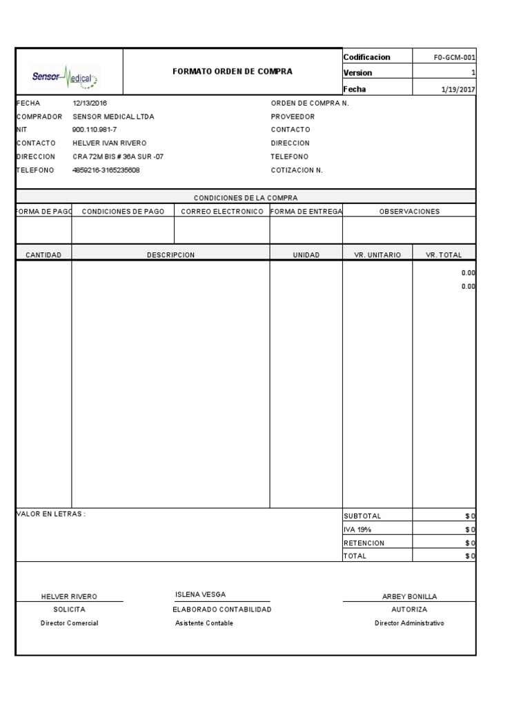 Fo-Gcm - 001 Orden de Compra | PDF | Factura | Software de la aplicacion